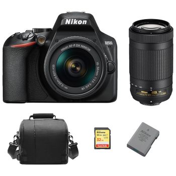 Nikon D3500 Kit Af-p 18-55mm F3.5-5.6g Vr + Af-p Dx 70-300mm F4.5-6.3g Ed Vr Dx + 32gb Sd Card + Camera Bag + En-el14a Battery
