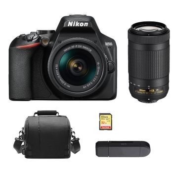 Nikon D3500 Kit Af-p 18-55mm F3.5-5.6g Vr + Af-p Dx 70-300mm F4.5-6.3g Ed Vr Dx + 32gb Sd Card + Camera Bag + Memory Card Reader