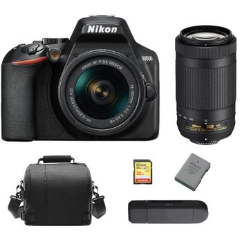 Nikon D3500 Kit Af-p 18-55mm F3.5-5.6g Vr + Af-p Dx 70-300mm F4.5-6.3g Ed Vr Dx + 32gb Sd Card + Camera Bag + En-el14a Battery + Memory Card Reader