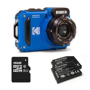 Kodak Pixpro Pack Wpz2 + 2 Baterías + 1 Tarjeta Sd 16gb - Cámara Digital Compacta De 16mp, Sumergible 15m, A Prueba De Golpes, Vídeo 720p, Pantalla Lcd De 2,7" - Batería Li-ion - Azul