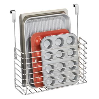 Organizador de sartenes mDesign de hasta 28 cm – Metal cromado