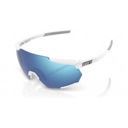 100% Racetrap - Matte White - Hiper Blue Multilayer Mirror Lens