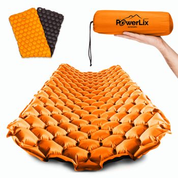 Colchoneta Hinchable Ultraligera Con Bolsa De Transporte Y Kit De Reparación Naranja Powerlix