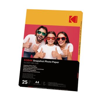 Papel Fotográfico Instantáneo Kodak - Paquete De 25 Hojas De Papel Fotográfico - Formato 21 X 29,7 Cm (a4) - Acabado Brillante - 180 G/m² - Compatible Con Impresoras De Inyección De Tinta