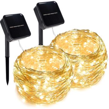 Pack 2 Tira De Luces Solares Exterior 12m 120 Led Con 8 Modos Blanco Cálido Twinkle Star