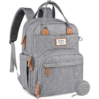 Mochila Para Pañales Con Cambiador Portátil Gris Ruvalino