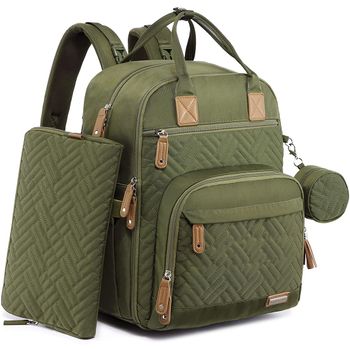 Mochila Para Pañales Con Cambiador Portátil Verde Militar Iniuniu