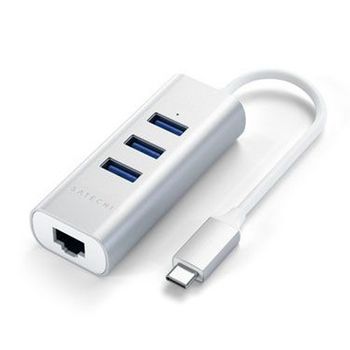 Hub Usb C A 3x Usb Et Ethernet Diseño Compacto Satechi Plateado