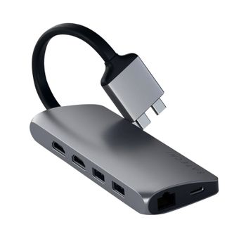 Hub Doble Usb C A 2 Hdmi, Usb C, Ethernet, Lector Tarjeta, 2 Usb Satechi Gris