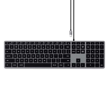 Teclado Qwerty Retroiluminado Usb-c Slim W3 Con Cable Y Teclado Numérico