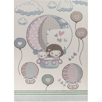 Alfombra Para Niños Globos Simpáticos Beige/rosa 200x275cm Cute Loon