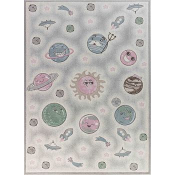 Alfombra Para Niños Planetas Animadosbeige/gris 200x275cm Milky Way