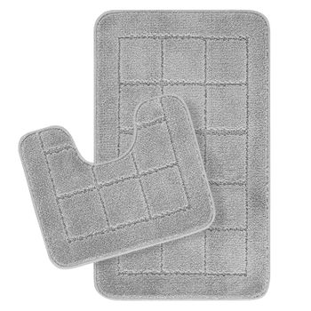 Set 2 Alfombras De Baño Antideslizante Lavable Gris 80x50/40x40cm Noelle