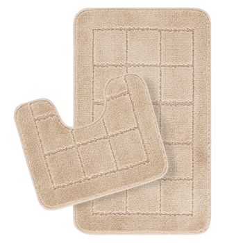 Set 2 Alfombras De Baño Antideslizante Lavable Beige 80x50/40x40cm Noelle