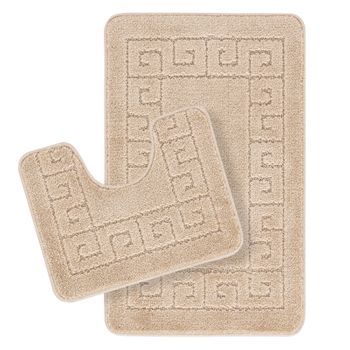 Set 2 Alfombras De Baño Antideslizante Lavable Beige 80x50/40x40cm Poppy