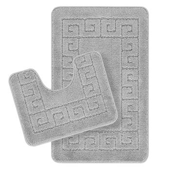 Set 2 Alfombras De Baño Antideslizante Lavable Gris 80x50/40x40cm Poppy