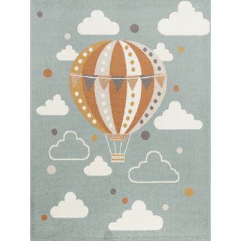 Alfombra Para Niños Globo Aerostático Nubes Multicolor/azul 160x213 Cm - Diseño Monty