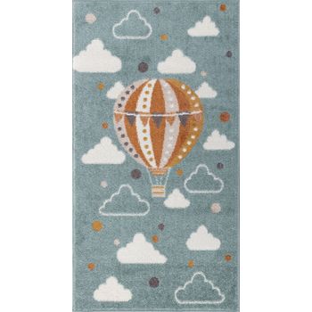 Alfombra Para Niños Globo Aerostático Nubes Multicolor/azul 80x150cm Monty