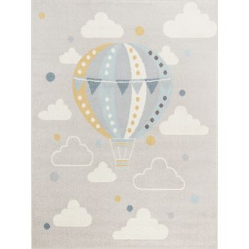 Alfombra Para Niños Globo Aerostático Nubes Multicolor/gris 120x170cm Monty