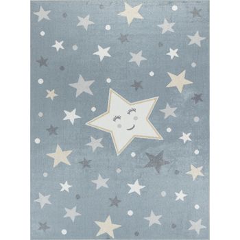 Alfombra Para Niños Lavable Estrellas Azul/beige 160x213cm Supermama