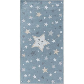 Alfombra Para Niños Lavable Estrellas Azul/beige 80x150cm Supermama