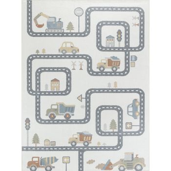 Alfombra Para Niños Lavable Beige/gris 160x213cm Vroomville