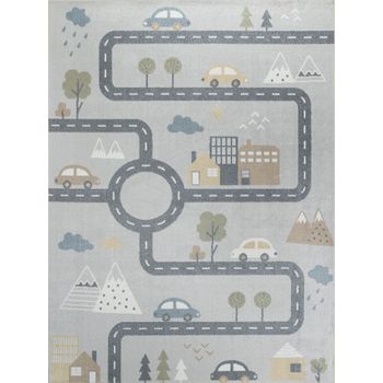 Alfombra Para Niños Lavable Azul/gris 160x213cm Vroomville