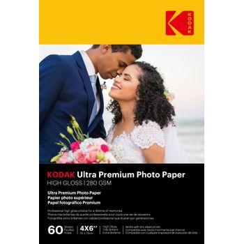 Kodak Ultra Premium Photo Paper 9891626 - Paquete De 60 Hojas De Papel Fotográfico Premium - Formato 10 X 15 Cm (a6) - Acabado De Alto Brillo - 280 G/m² - Compatible Con Todas Las Impresoras De Inyección De Tinta