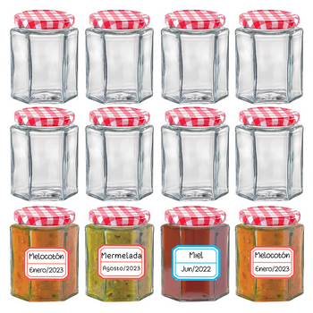 Pack De 12 Tarros Pequeños De Cristal Hexagonales Con Tapa Hermética De 95ml – Incluye Etiquetas