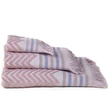 10xdiez Set 2 Toallas Jacquard Zig-zag Rosa  | (toalla Lavabo - 50x100 Cm - Rosa)