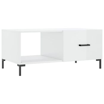 Mesa De Centro Madera Contrachapada Blanco Brillo 90x50x40 Cm