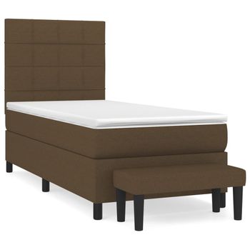 Cama Box Spring Con Colchón Tela Marrón Oscuro 90x190 Cm