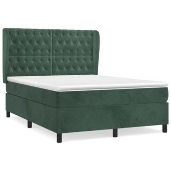 Cama Box Spring Con Colchón Terciopelo Verde Oscuro 140x190 Cm