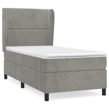 Cama Box Spring Con Colchón Terciopelo Gris Claro 90x190 Cm