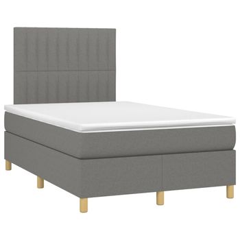 Cama Box Spring Con Colchón Tela Gris Oscuro 120x190 Cm