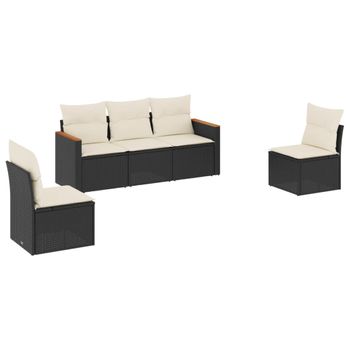 Set De Muebles De Jardín 5 Piezas Y Cojines Ratán Sintético Negro