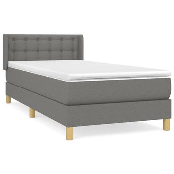 Cama Box Spring Con Colchón Tela Gris Oscuro 100x200 Cm