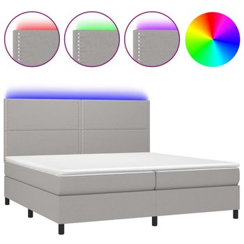 Cama Box Spring Con Colchón Tela Y Led Gris Claro 200x200 Cm