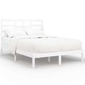 Estructura De Cama Doble Madera Maciza Blanca 135x190 Cm