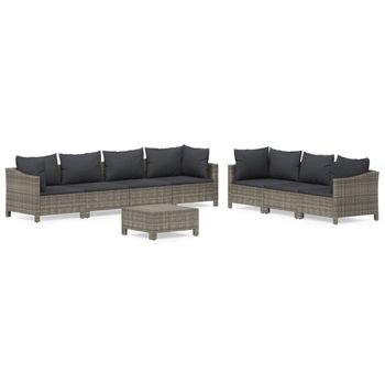 Set De Muebles De Jardín 8 Piezas Y Cojines Ratán Sintético Gris