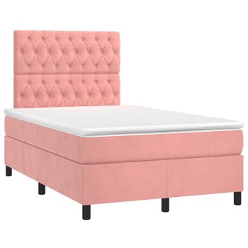 Cama Box Spring Con Colchón Terciopelo Rosa 120x190 Cm