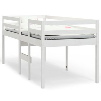 Cama Alta Blanca Madera Maciza Pino 75x190 Cm