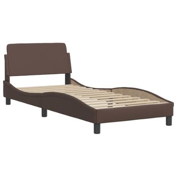 Estructura De Cama Con Cabecero Cuero Sintético Marrón 90x190cm