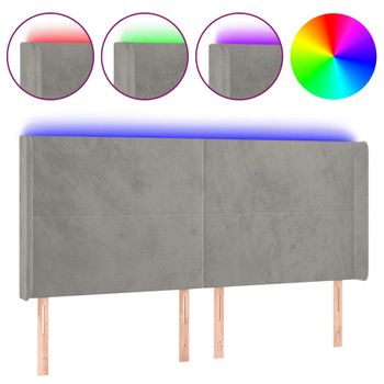 Cabecero Con Led De Terciopelo Gris Claro 163x16x118/128 Cm