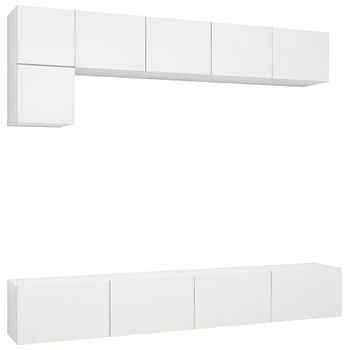 Set De Muebles De Salón Tv 5 Piezas Madera De Ingeniería Blanco