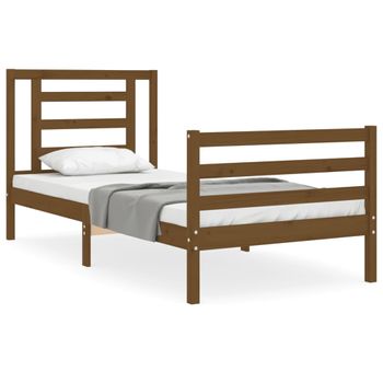 Estructura Cama Con Cabecero Madera Maciza Marrón Miel 90x200cm