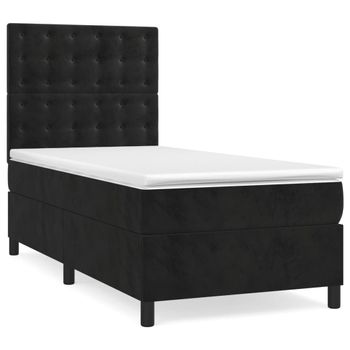 Cama Box Spring Con Colchón Terciopelo Negro 80x200 Cm