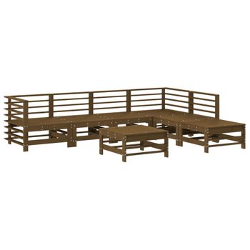 Juego De Muebles Jardín 7 Piezas Madera Maciza Pino Marrón Miel