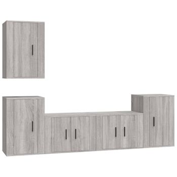 Set De Muebles Para Tv 5 Piezas Madera Contrachapada Gris Sonoma