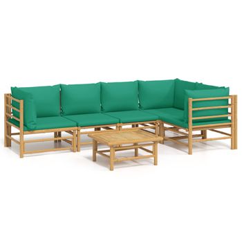 Set De Muebles De Jardín 6 Piezas Bambú Con Cojines Verde